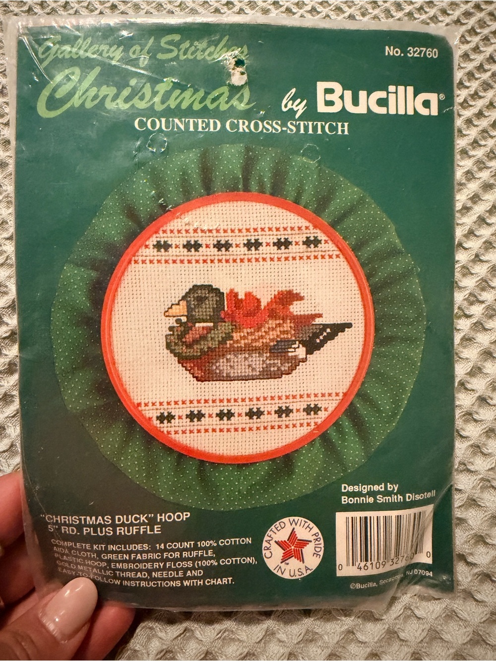 Bucilla Christmas Duck Cross-Stitch Hoop w/ Ruffle Needlepoint Kit